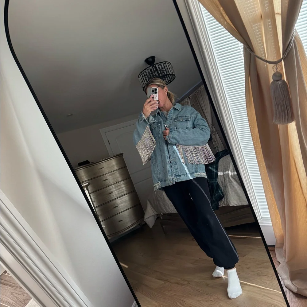 Denim Rhinestone Fringe Jacket! - Picture 2 of 5